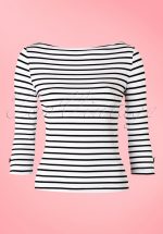 50s Modern Love Stripes Top in White and Black