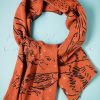 70s Cute Cat Drawing Scarf in Rust