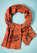 70s Cute Cat Drawing Scarf in Rust