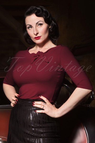 50s Lily Bow Top in Burgundy
