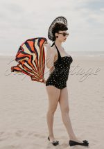 50s Zsa Zsa Gold Polkadot One Piece Swimsuit in Black