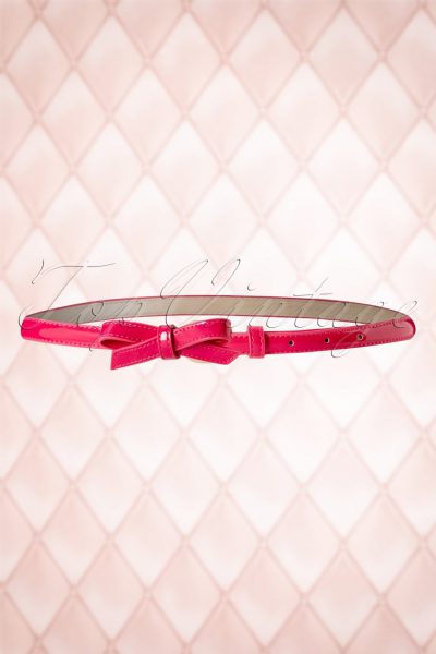 50s Gold Rush Lacquer Bow Belt in Hot Pink