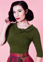 50s Lily Bow Top in Olive