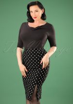 50s Diva Polkadot Pencil Skirt in Black