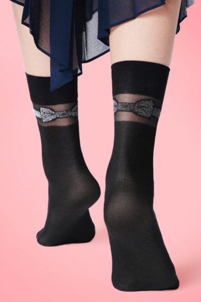 50s Italiana Metallic Bow Socks in Black