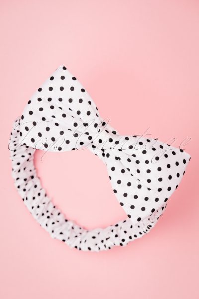 50s Dionne Polka Dot Bow Head Band in White and Black