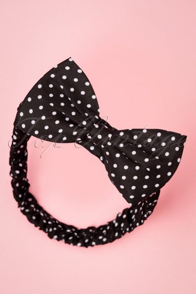 50s Dionne Polka Dot Bow Head Band in Black and White