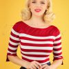 50s Sail Away Stripes Jumper in Red