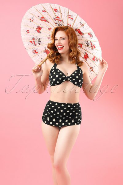 50s Classic Polka Bikini Pants in Black and White