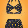 50s Classic Polkadot Bikini Top in Navy and Yellow