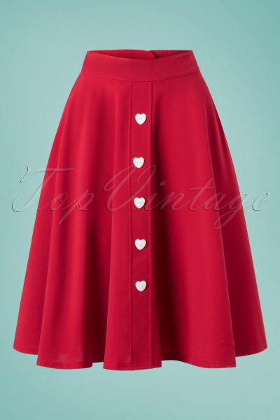 50s Be Still My Heart Thrills Swing Skirt in Red