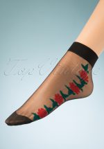 50s Red Rose Socks in Black