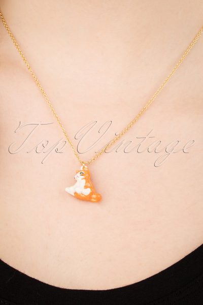 60s Cat Pendant Necklace in Gold Plated