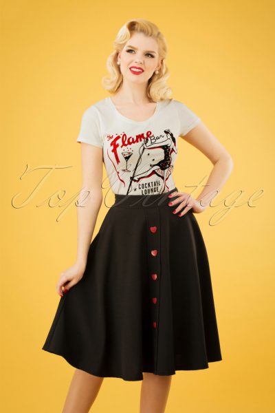 50s Be Still My Heart Thrills Swing Skirt in Black