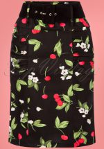 50s Millie Cherry Pencil Skirt in Black