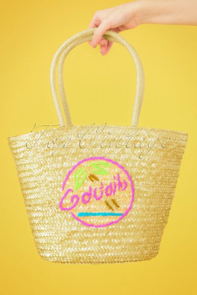 50s Cocktails Beach Bag in Natural