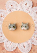 60s Funny Cat Stud Earrings in Grey