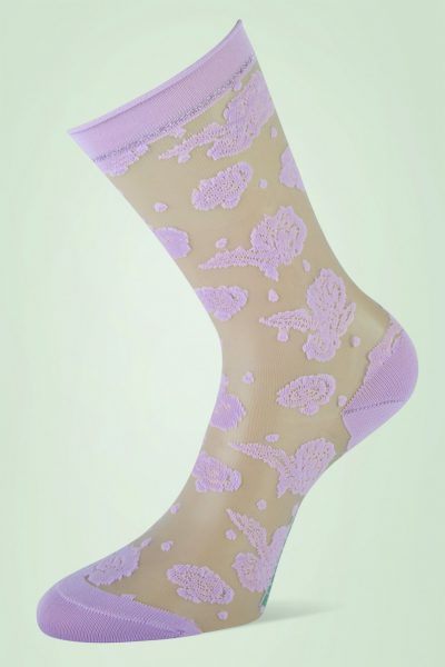 50s Emily Flower Socks in Lilac