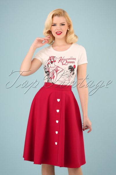 50s Be Still My Heart Thrills Swing Skirt in Red