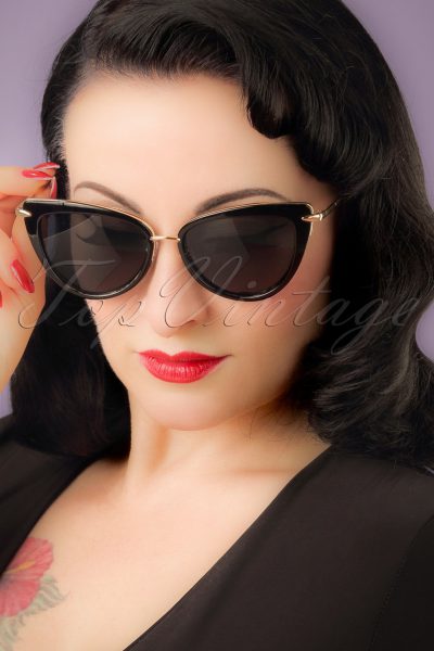50s Dita Cat Eye Sunglasses in Black and Gold