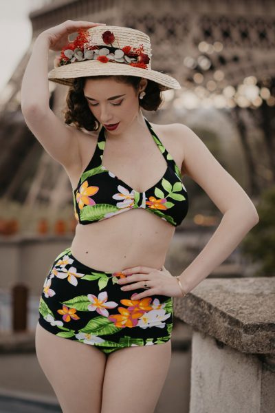 50s Classic Floral Bikini Pants in Black