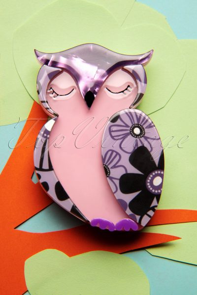 60s Olive Owl Brooch in Lilac