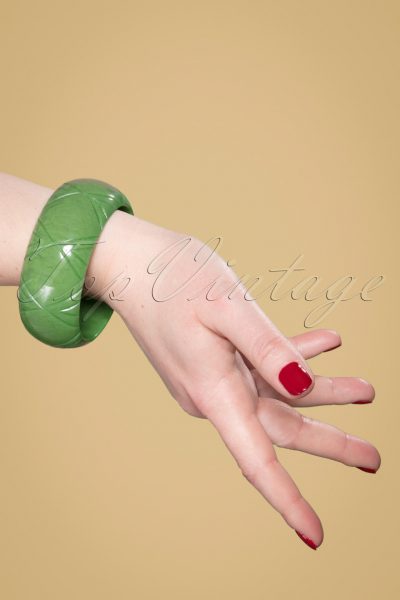 TopVintage Exclusive ~ 50s Sage Wide Carved Bangle in Green