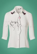 60s Snow Bird Blouse in Ivory White