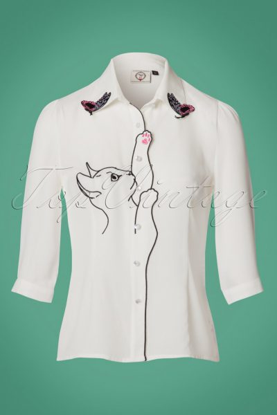 60s Snow Bird Blouse in Ivory White