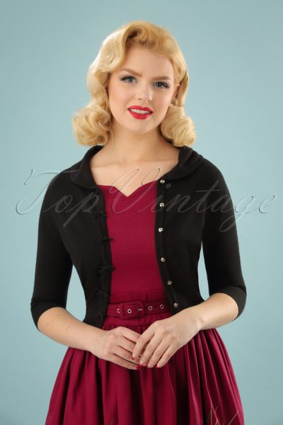 40s April Bow Cardigan in Black