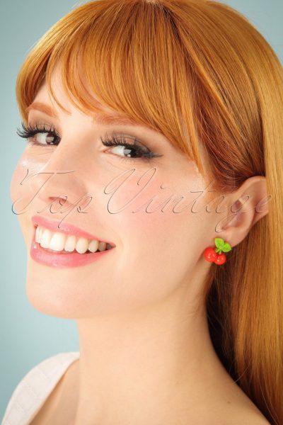 50s Vitamin Cherry Stud Earrings in Red