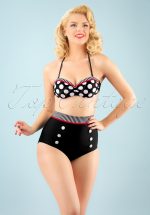 50s Debra Polkadot Stripes Bikini Pants in Black and White