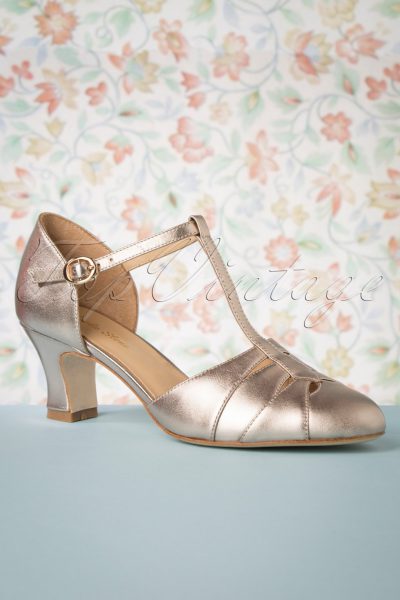 50s Monaco T-Strap Pumps in French Champagne