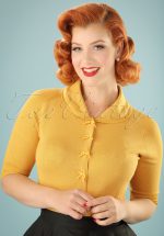 40s April Bow Cardigan in Mustard Yellow