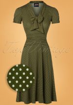 50s Debra Pin Dot Swing Dress in Olive Green