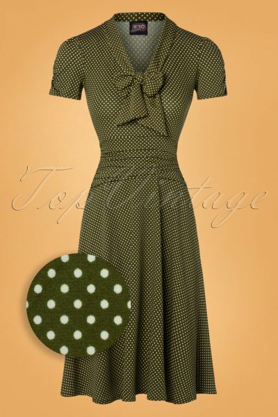 50s Debra Pin Dot Swing Dress in Olive Green