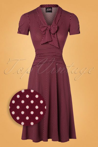 50s Debra Pin Dot Swing Dress in Burgundy