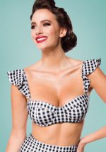 50s Gigi Gingham Bikini Top in Black and White