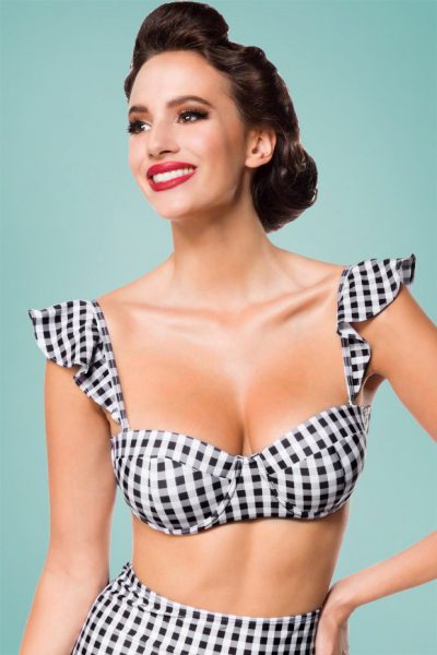 50s Gigi Gingham Bikini Top in Black and White