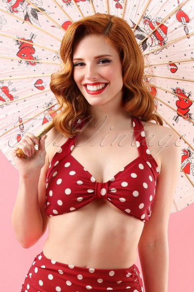 50s Classic Polka Bikini Top in Red and White