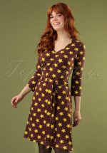 60s Attitude Dance Swing Dress in Brown and Yellow