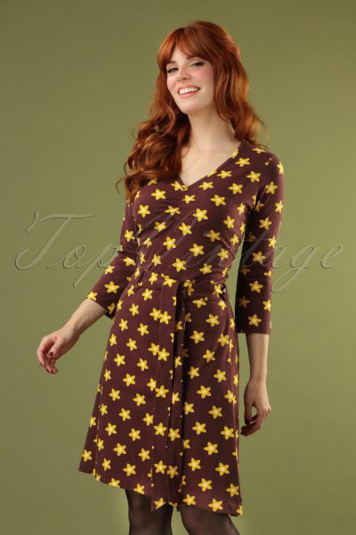 60s Attitude Dance Swing Dress in Brown and Yellow
