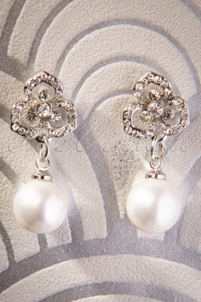 50s Pearl Bloom Drop Earrings in Silver