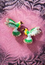 50s Like a Bird Stud Earrings in Green and Gold
