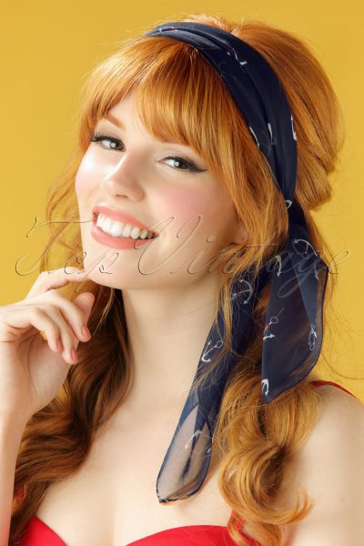 50s Sail Away Anchor Hair Scarf in Navy