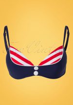 50s Joelle Stripes Bikini Top in Navy and Red