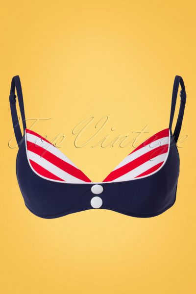 50s Joelle Stripes Bikini Top in Navy and Red