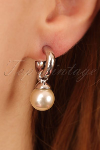 50s Betty Pearl Drop Earrings in Silver