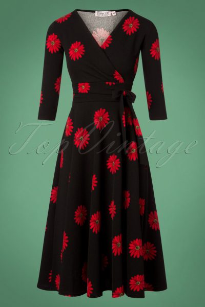 50s Janice Flower Swing Dress in Black