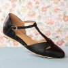 50s Roma T-Strap Flats in Black